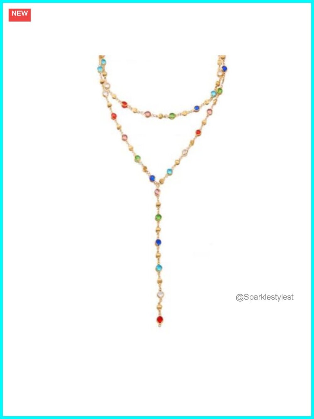 Rhinestone Beaded Chain Necklace Gold Plated Layered Y Necklace Women